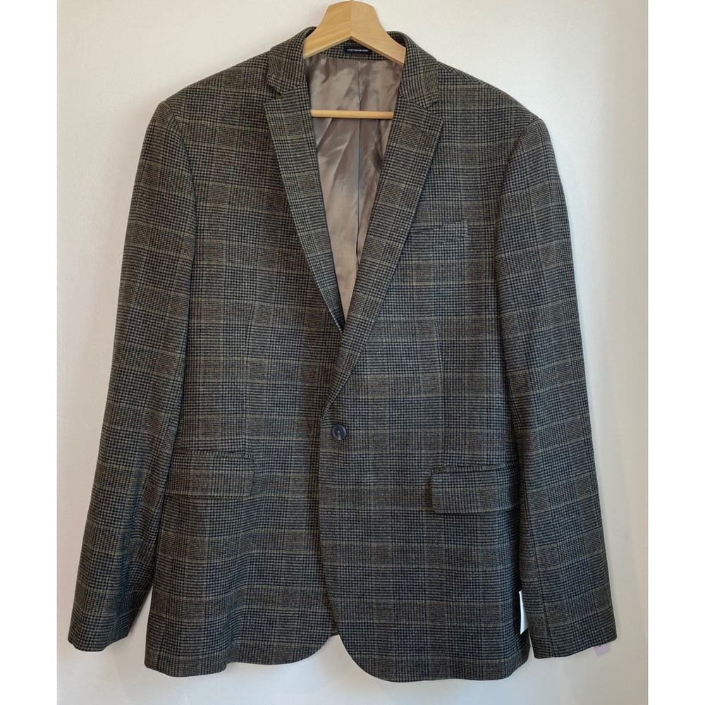 J.Ferrar Slim Fit Sport Coat Mens 42R Brown Glen Plaid Academic Professional